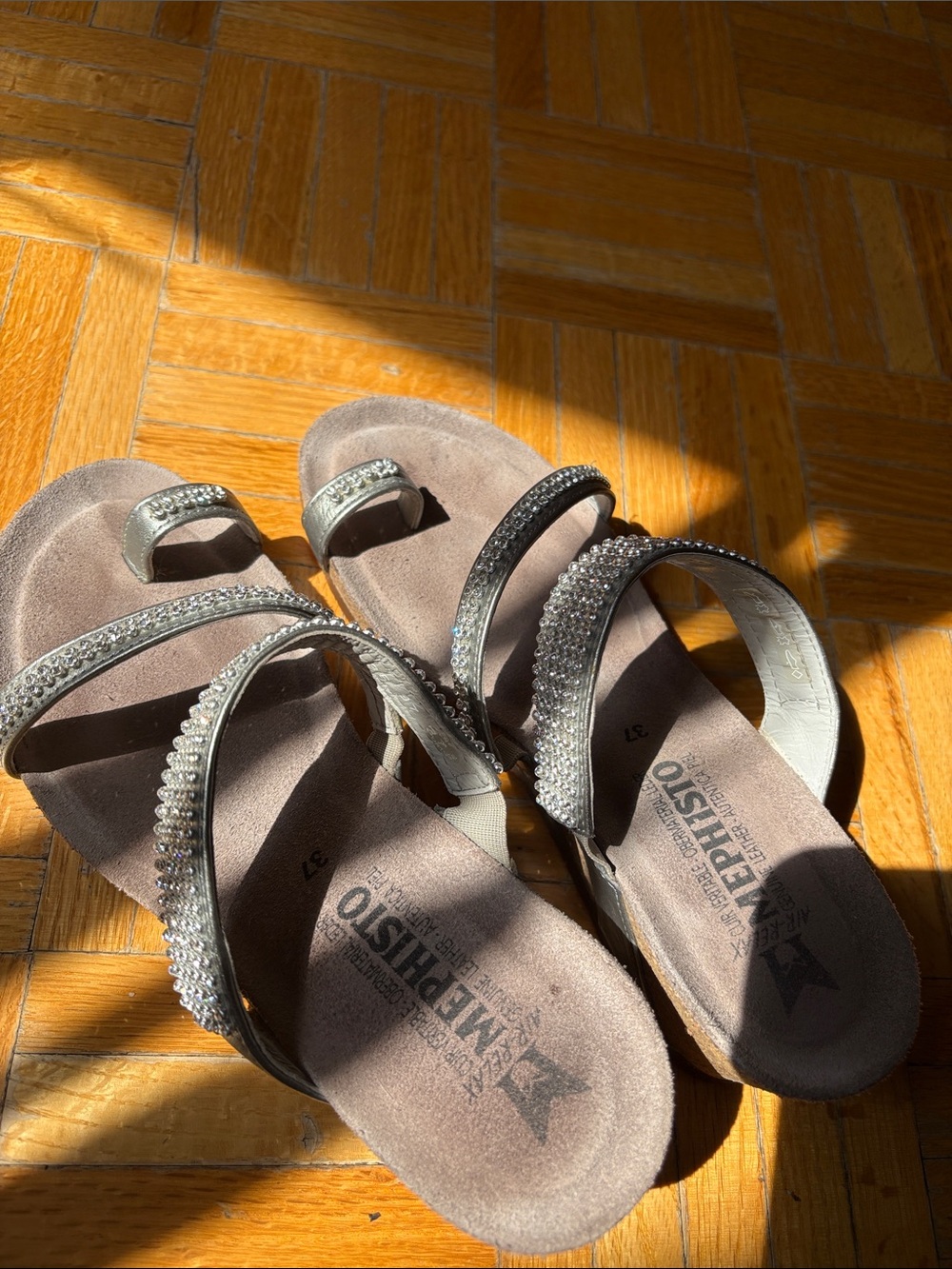 Mephisto Women's Taupe Crystal-Strap Slide Sandals